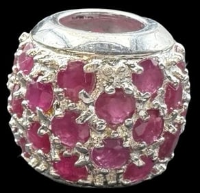 Vintage Sterling Silver Red Rhinestone Cluster Slider Pendant Charm