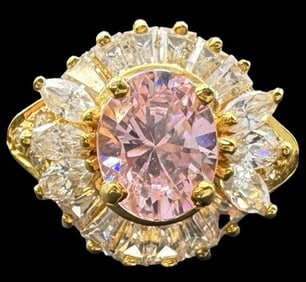 Vintage Gilt Sterling Silver & Rhinestone Cocktail Ring