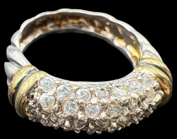Vintage Gilt Sterling Silver & Clear Rhinestone Cluster Ring