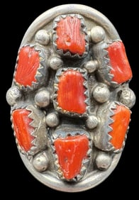 Beautiful Rare Vintage Native American Navajo VINCENT BEGAY Sterling Silver & Coral Ring