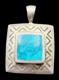 Ornate Vintage Sterling Silver & Turquoise Pendant