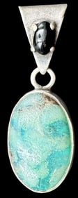Unusual Vintage Mexican Sterling Silver, Turquoise & Onyx Pendant