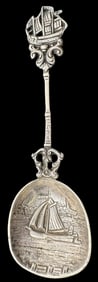 Unusual Heavy Antique European 800 Silver Spoon /w Sail Boat Theme