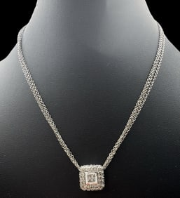 Elegant Vintage Sterling Silver & Cubic Zirkonia Pendant on Three-Strand Necklace