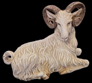 Large Vintage Mid-Century Italian Glazed Terra Cotta Ram Sculpture
