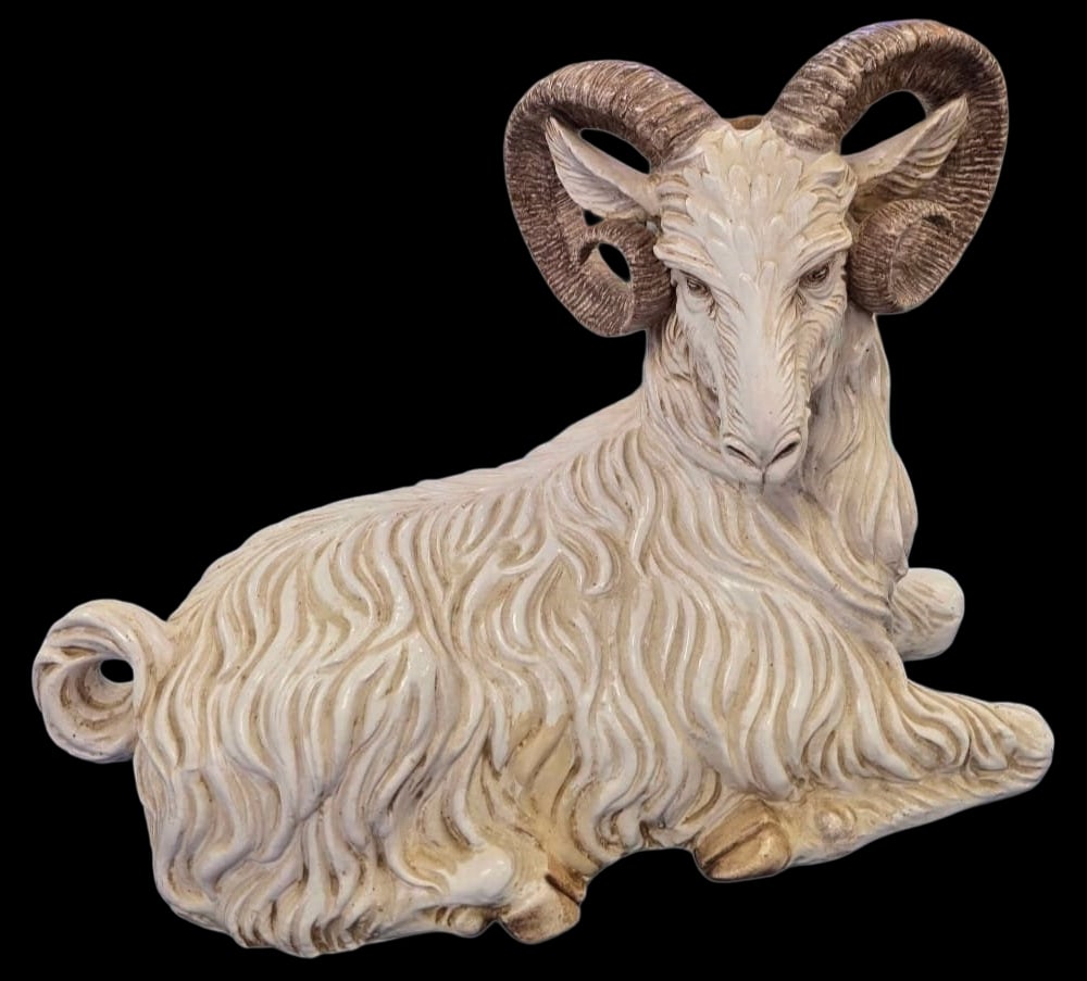 Large Vintage Mid-Century Italian Glazed Terra Cotta Ram Sculpture (1 of 7)