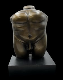 After Fernando Botero Male Torso Bronze Sculpture