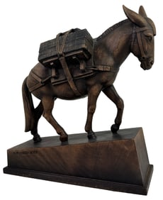 One-of-a-Kind 1940s HANS HUGGLER-WYSS (Swiss, 1877-1947) Hand Carved Wood Donkey Sculpture