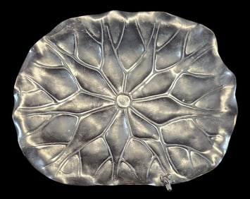 Antique Meiji Period Japanese Bronze Okimono Bowl - Frog on Lotus Leaf