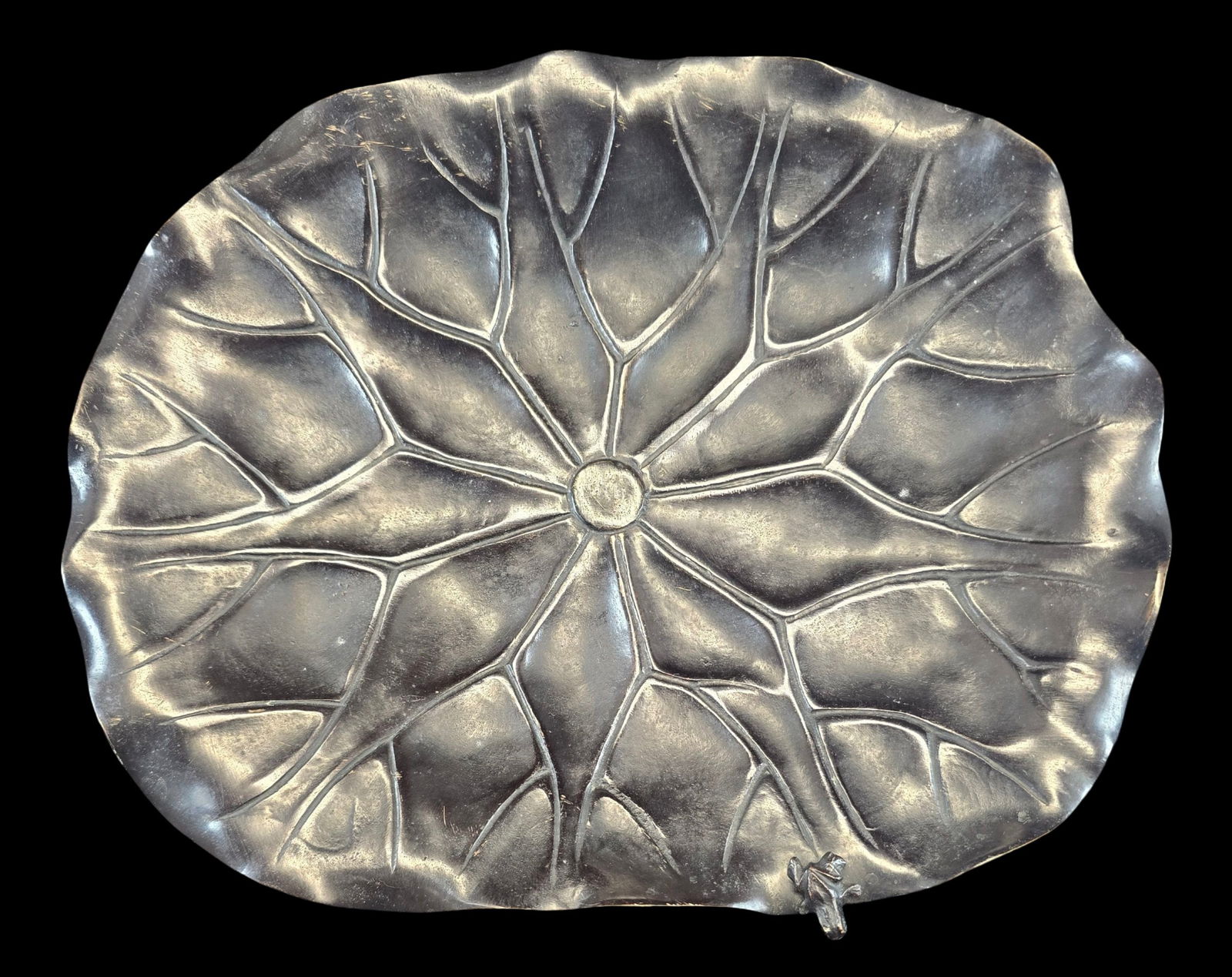 Antique Meiji Period Japanese Bronze Okimono Bowl - Frog on Lotus Leaf (1 of 5)