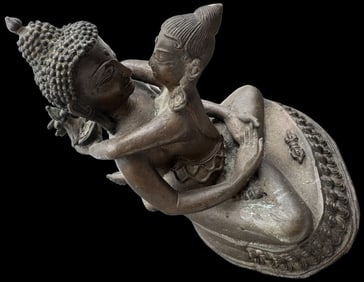 Vintage Sino-Tibentan Buddha Shakti Yap Yum Tantra Bronze Sculpture
