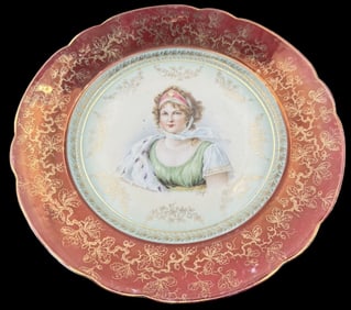 Antique ROYAL SAXE Hand Painted Porcelain Plate /w Portrait of Queen Louise of Prussia