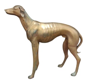 Large Vintage Mid-Century Modern Brass Greyhound Whippet Dog Statue