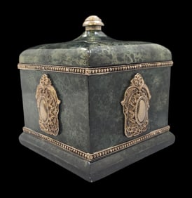 Stylish Vintage Handmade Serpentine Stone Box /w Brass Applications