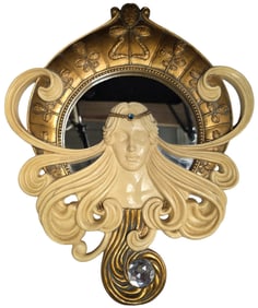 Unusual Vintage Art Nouveau Style TUPTON Resin & Glass Stone Art Mirror