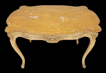 Antique 19th Century French Country Hand Carved Wood & Gesso Table /w Drawer