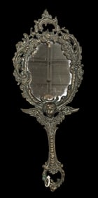 Ornate Vintage "Beauty and the Beast" Style Handheld Brass Mirror
