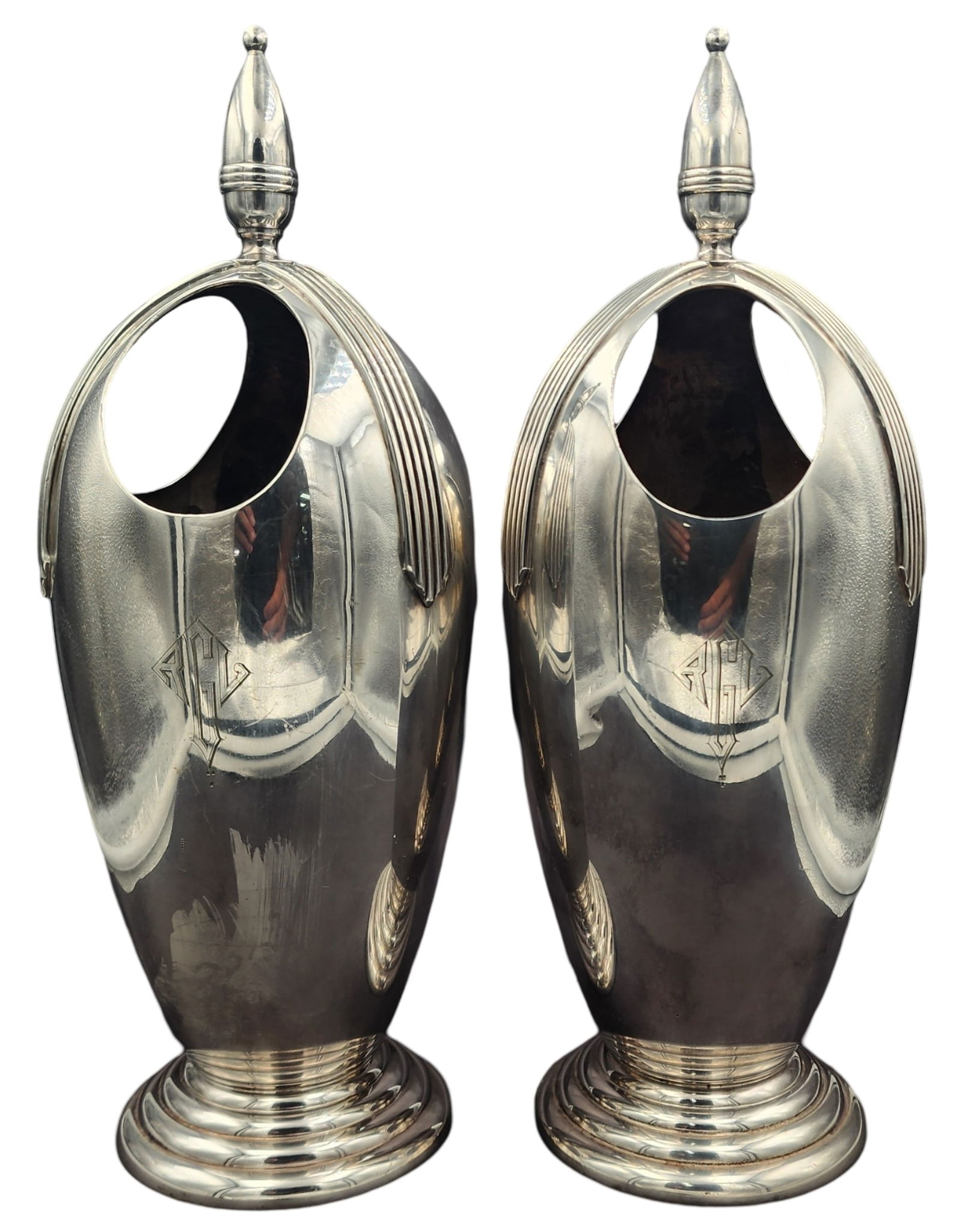 Rare Pair of Art Deco REED & BARTON Silverplate Table Vases (1 of 9)