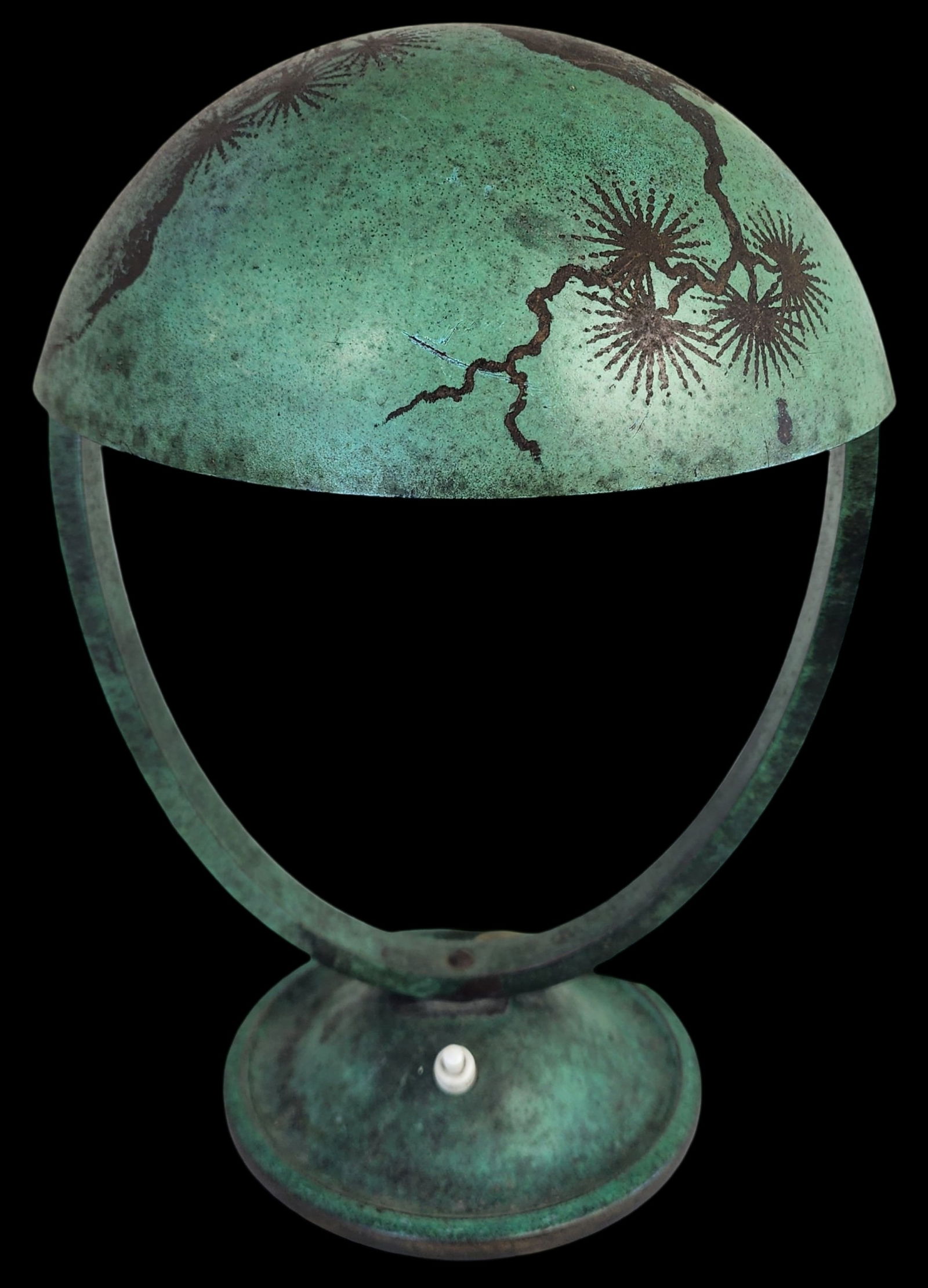 Unusual Vintage Italian Art Deco Green Enameled Metal Table Lamp (1 of 9)