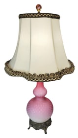 Antique Victorian Pink Diamond Quilted Mother of Pearl Glass Vase Lamp