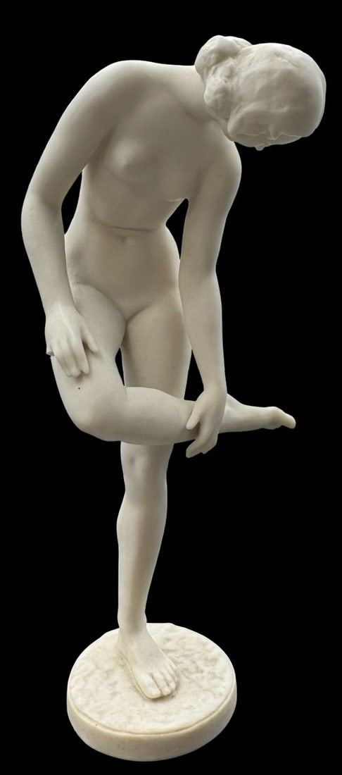 Vintage C. WERNER for HUTSCHENREUTHER Germany Porcelain Figurine of a Nude Woman: Very good vintage condition. No chips, cracks or repairs; one missing finger. Measures approx. 6" high x 2 1/2" wide. Marked and signed on the bottom.