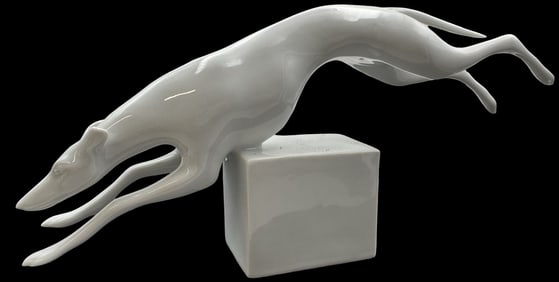 Vintage Art Deco ROYAL DUX Czechoslovakia Leaping Greyhound Porcelain Figurine