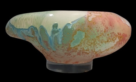 Vintage 1970s TONY EVANS Raku Design Art Pottery Bowl on Lucite Base