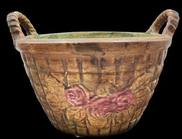 Vintage WELLER Art Pottery Flemish Rosetub Basket