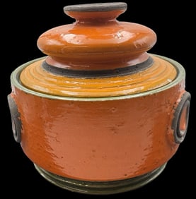 Vintage Mid-Century Italian Terra Cotta Art Pottery Crock /w Lid