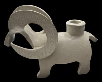 Vintage Mid-Century Art Pottery Ceramic Candle Holder in Ram Shape - Signed