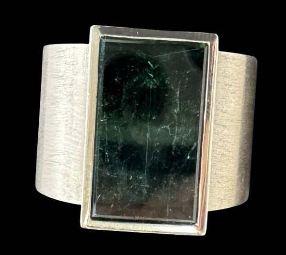 One-of-a-Kind AOM Studios Germany Sterling Silver & 10ct Green Tourmaline Men's Ring (1 of 4)