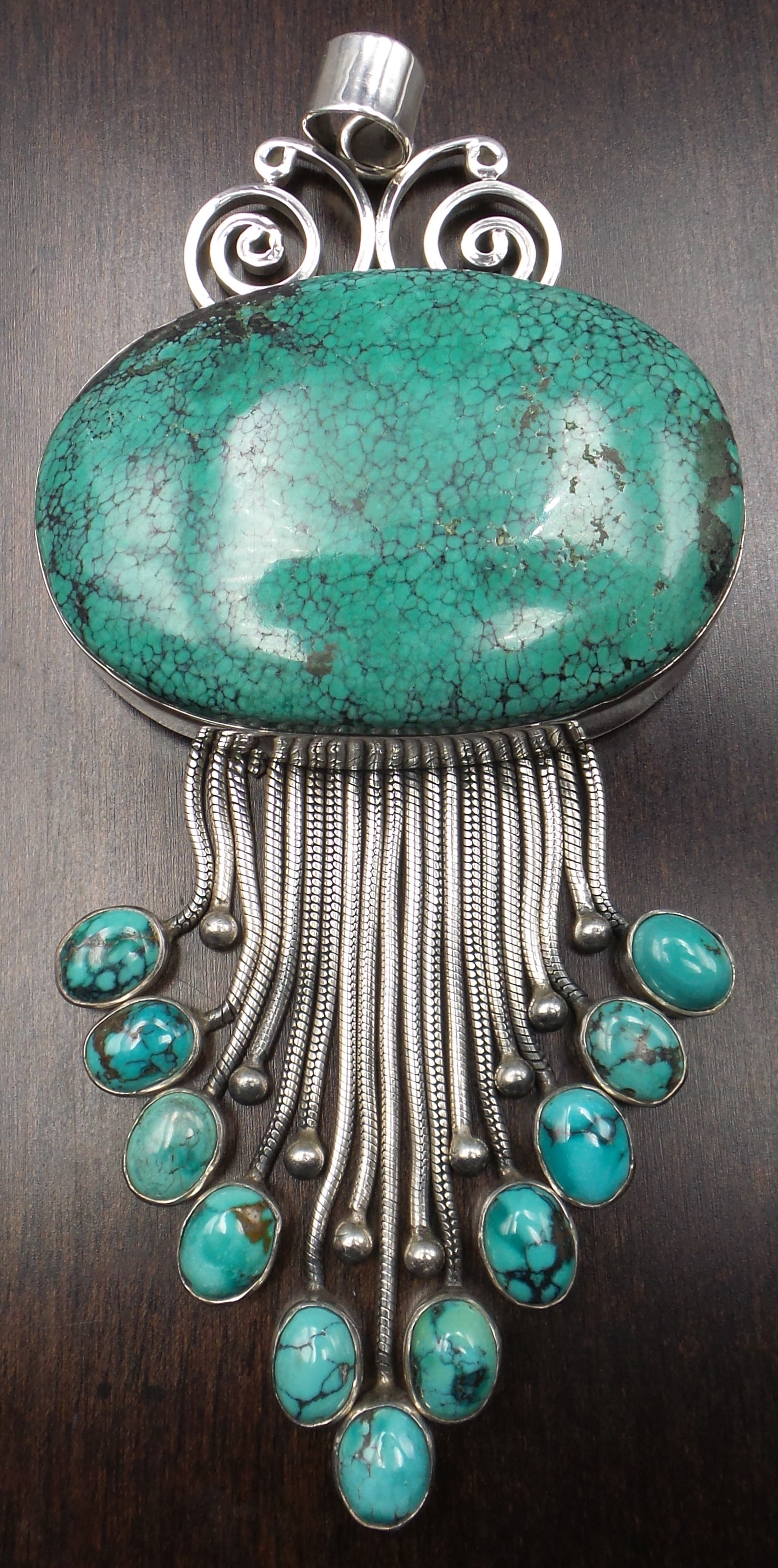 Very Unusual Massive Vintage Sterling Silver & Turquoise Pendant (1 of 7)
