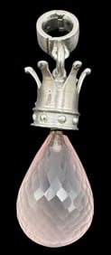 Unusual European Sterling Silver & Rose Quartz Crown Pendant