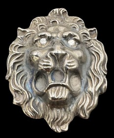 Very Unusual Vintage European Sterling Silver & Diamond Lion Head Silk Scarf Holder