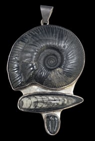 Rare Vintage CHARLES ALBERT Sterling Silver & Fossil Pendant