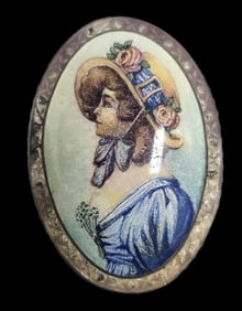 Antique French Silver & Guilloche Enamel Box /w Woman's Portrait