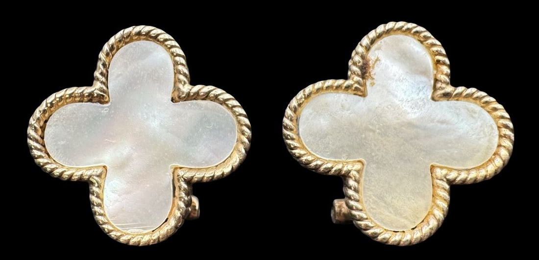 Vintage Gilt Sterling Silver & Mother of Pearl Flower Earrings (1 of 4)