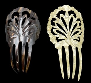 Pair of Antique Early 1900s Hand Cut Spanish Hair Combs