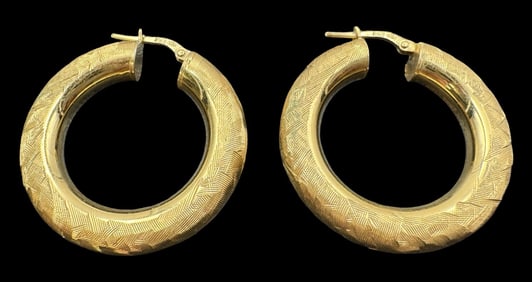 Vintage Italian Gilt Sterling Silver Designer Hoop Earrings