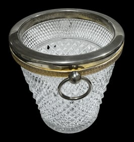 Vintage European Hand Cut Crystal & Silverplate Applications Ice Bucket / Champagne Cooler