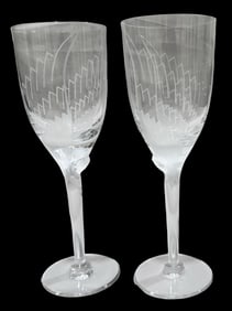 Pair of Vintage LALIQUE France "Angel" Crystal Champagne Glasses / Flutes