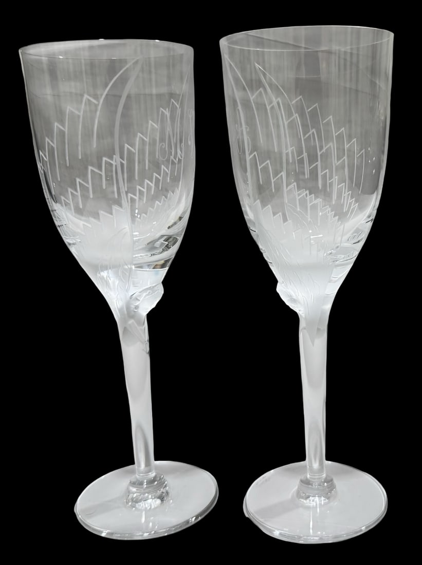 Pair of Vintage LALIQUE France "Angel" Crystal Champagne Glasses / Flutes (1 of 5)
