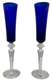Pair of Vintage BACCARAT France Mille Nuits Flutissimo Crystal Champagne Glasses