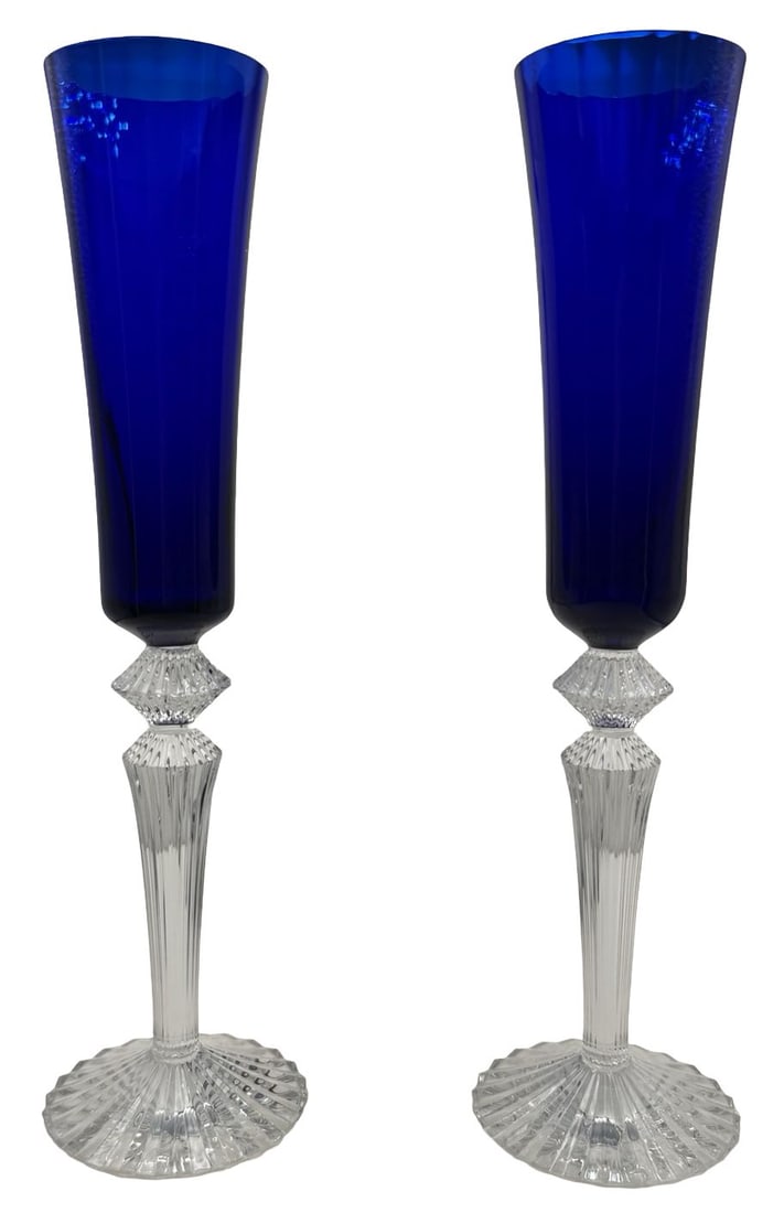 Pair of Vintage BACCARAT France Mille Nuits Flutissimo Crystal Champagne Glasses (1 of 4)