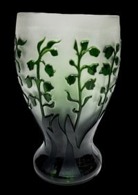 Very Unusual Handmade Vintage European Green & White Cameo Glass Goblet