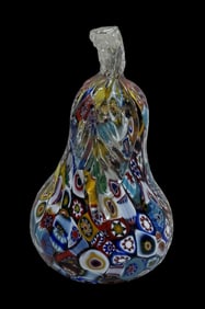 Vintage Mouthblown Murano Italy Millefiori Art Glass Pear Figurine