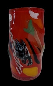Vintage OGHETTI Murano Italy Multi-Technique Red Art Glass Vase