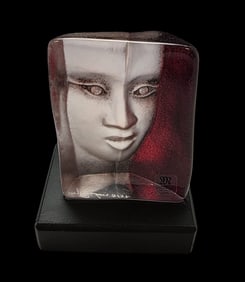 Vintage MATS JONASSON Sweden "Maleras" Frosted Crystal Face Designer Sculpture