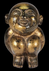Vintage Mid-Century Japanese Gold Painted Metal Laughing Buddha / Smiling Baby Buddha Figurine