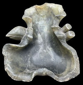 Vintage Chinese Hand Carved Moss Agate Lotus Flower Design Calligraphie Brush Washing Dish